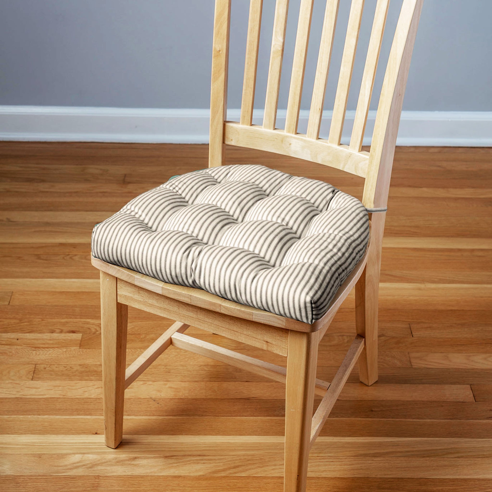 Ticking Stripe Black Dining Chair Pad - Reversible, Latex Foam Fill