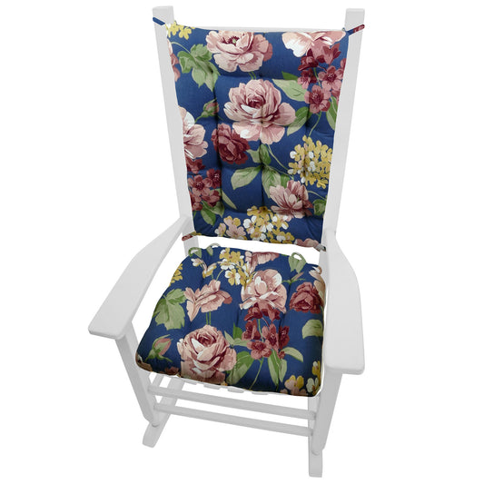 Bethanne Blue Floral Rocking Chair Cushions - Never Flatten Rocker Chair Cushion