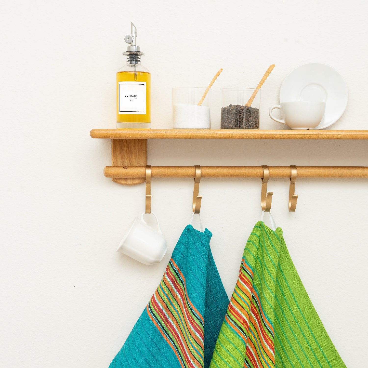 Salsa Stripe Kitchen Towels - 100% Cotton, Machine Washable, Waffle Weave