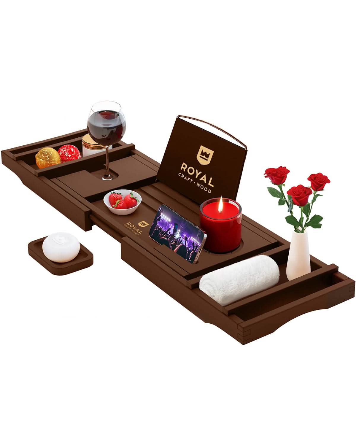 Bathtub Caddy Tray, Brown - 29"-43" Adjustable