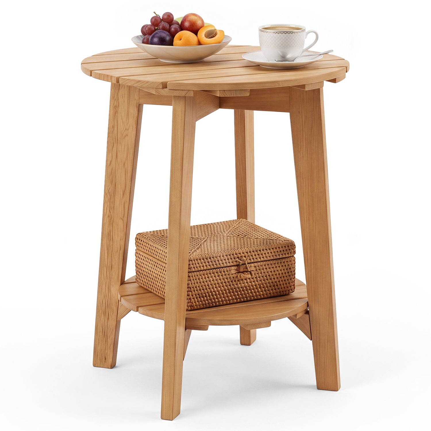 Outdoor Side Table with Storage Shelf - Eucalyptus Wood - Natural
