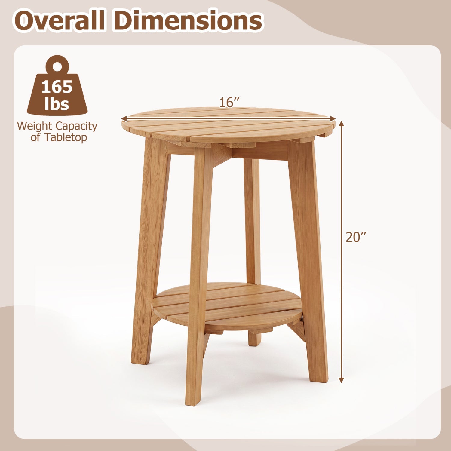 Outdoor Side Table with Storage Shelf - Eucalyptus Wood - Natural