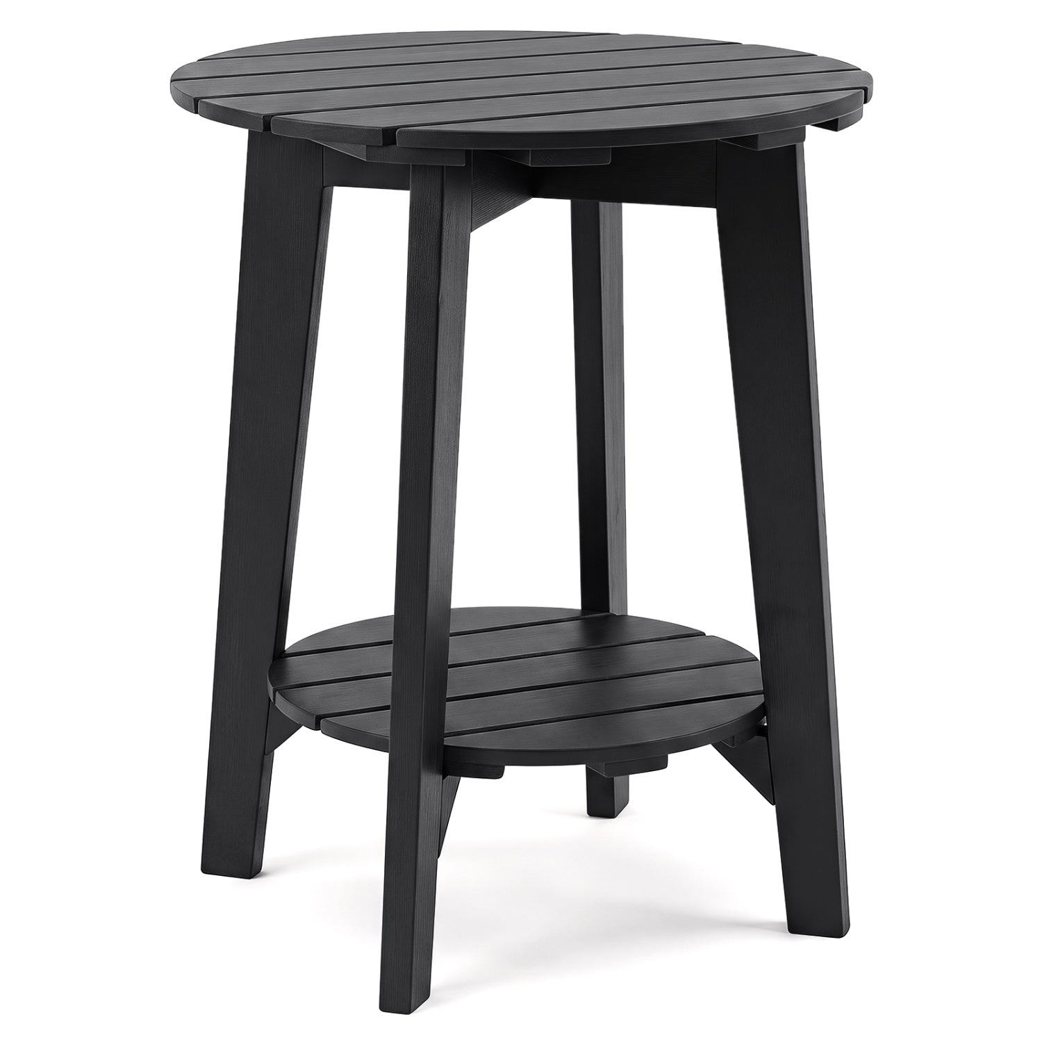 Outdoor Side Table with Storage Shelf - Eucalyptus Wood - Black