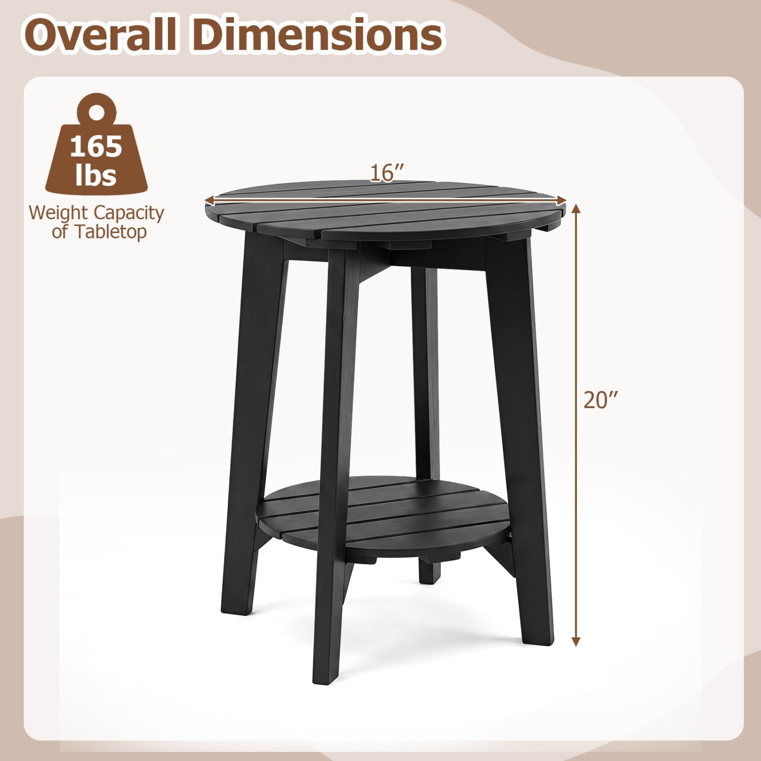 Outdoor Side Table with Storage Shelf - Eucalyptus Wood - Black