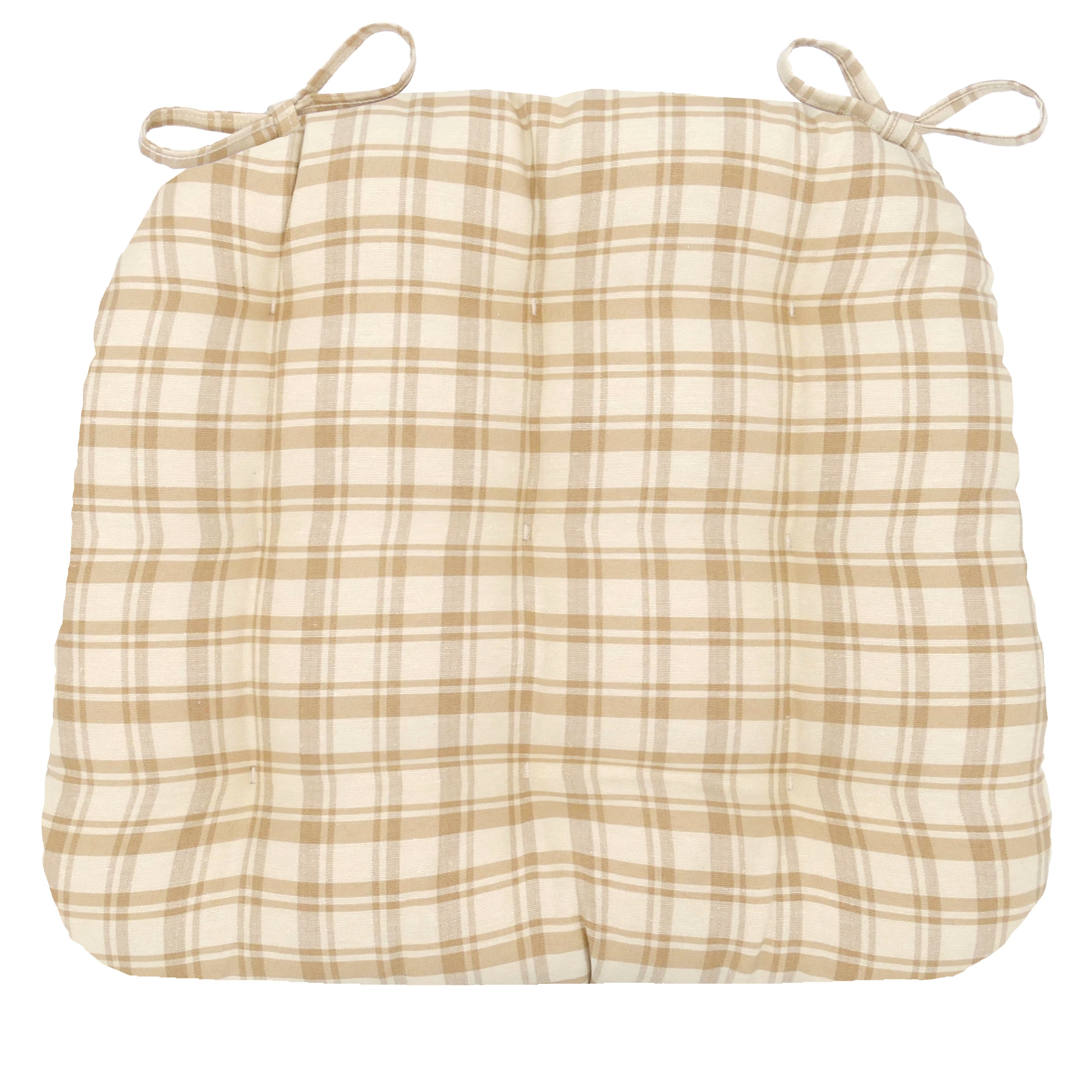 Montgomery Beige Natural Plaid Dining Chair Pads - Never Flatten Chair Cushion Tan