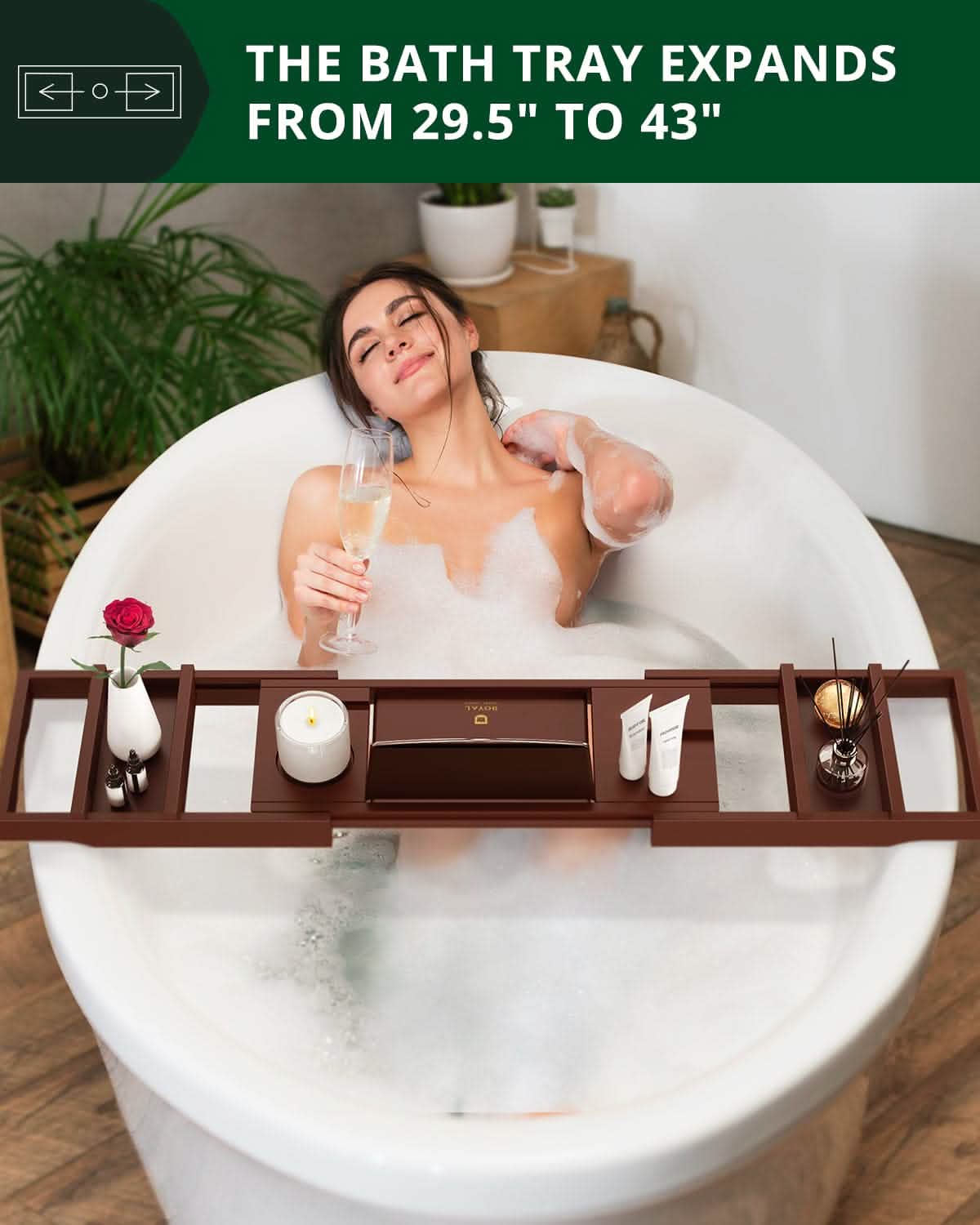 Bathtub Caddy Tray, Brown - 29"-43" Adjustable