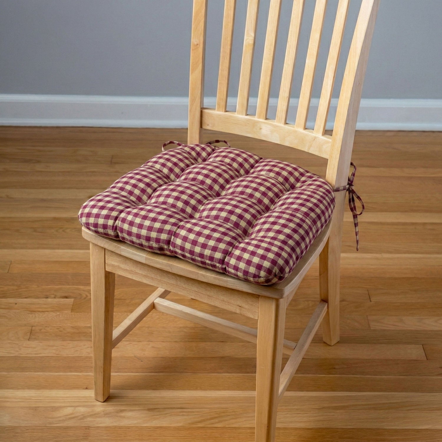 Farmhouse Check Dark Red & Tan Dining Chair Pads - Latex Foam Fill