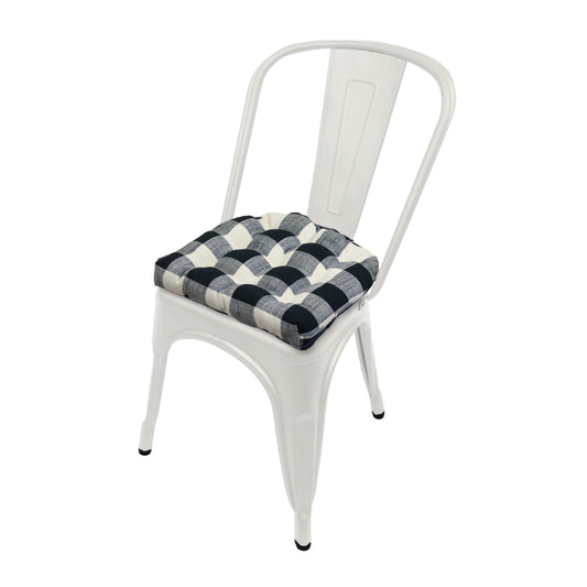 Bufflao Check Black & White Checked Tolix Chair Cushion - Latex Foam Fill