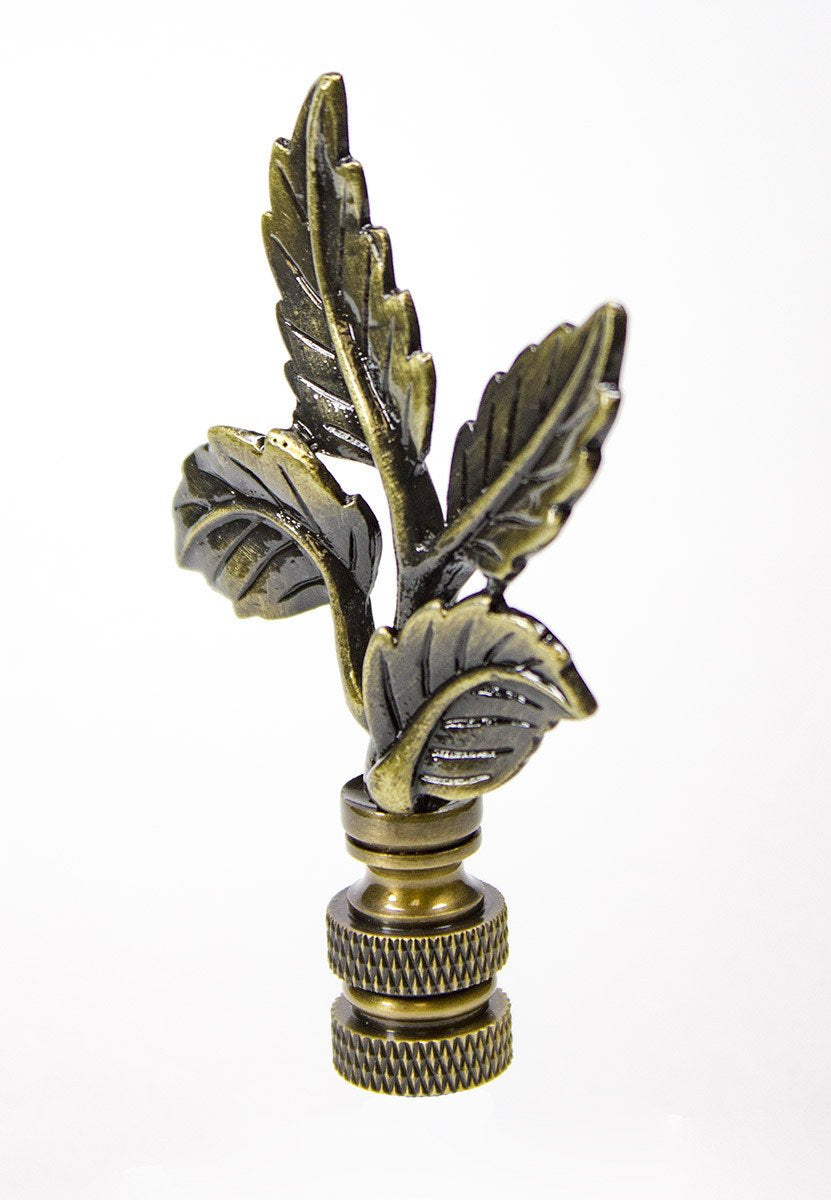 Leaves Lamp Finial - Antique Brass Metal, 3"h