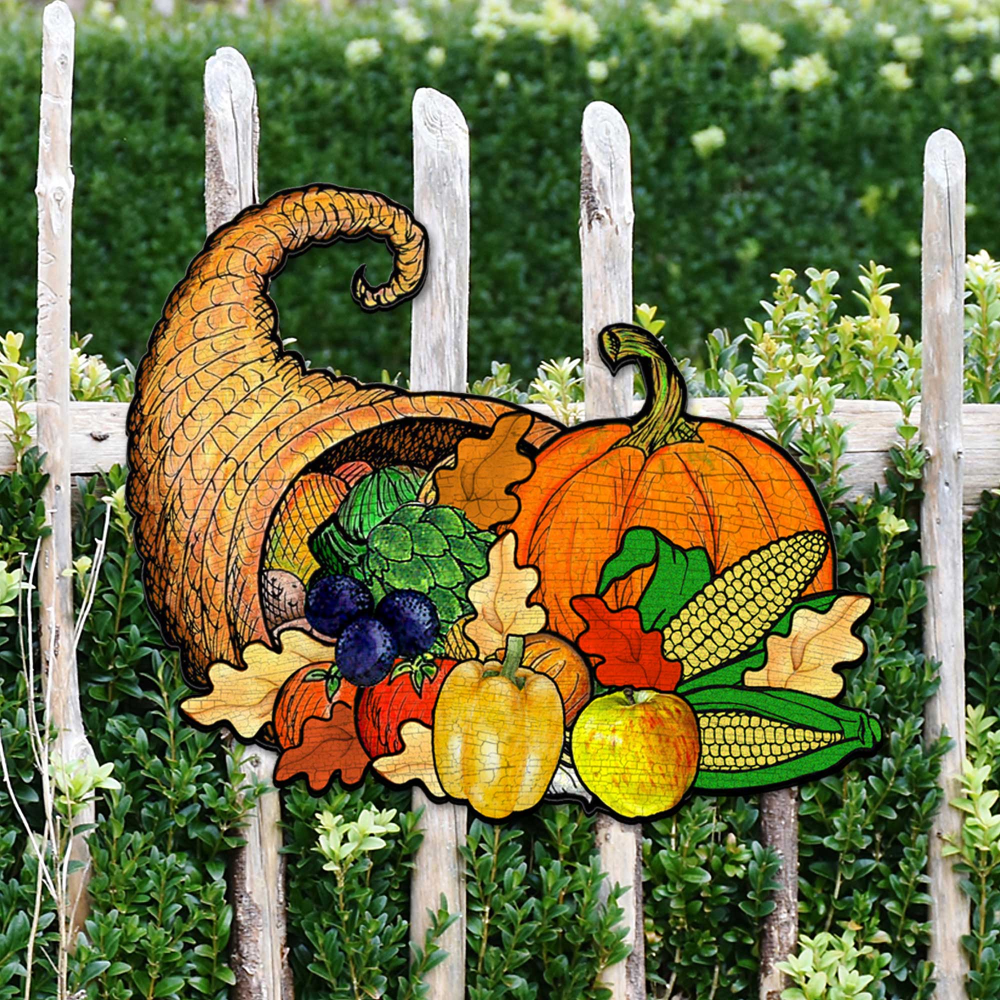 Thanksgiving Cornucopia Door Decor - Fall Pumpkins and Harvest Door Hanger