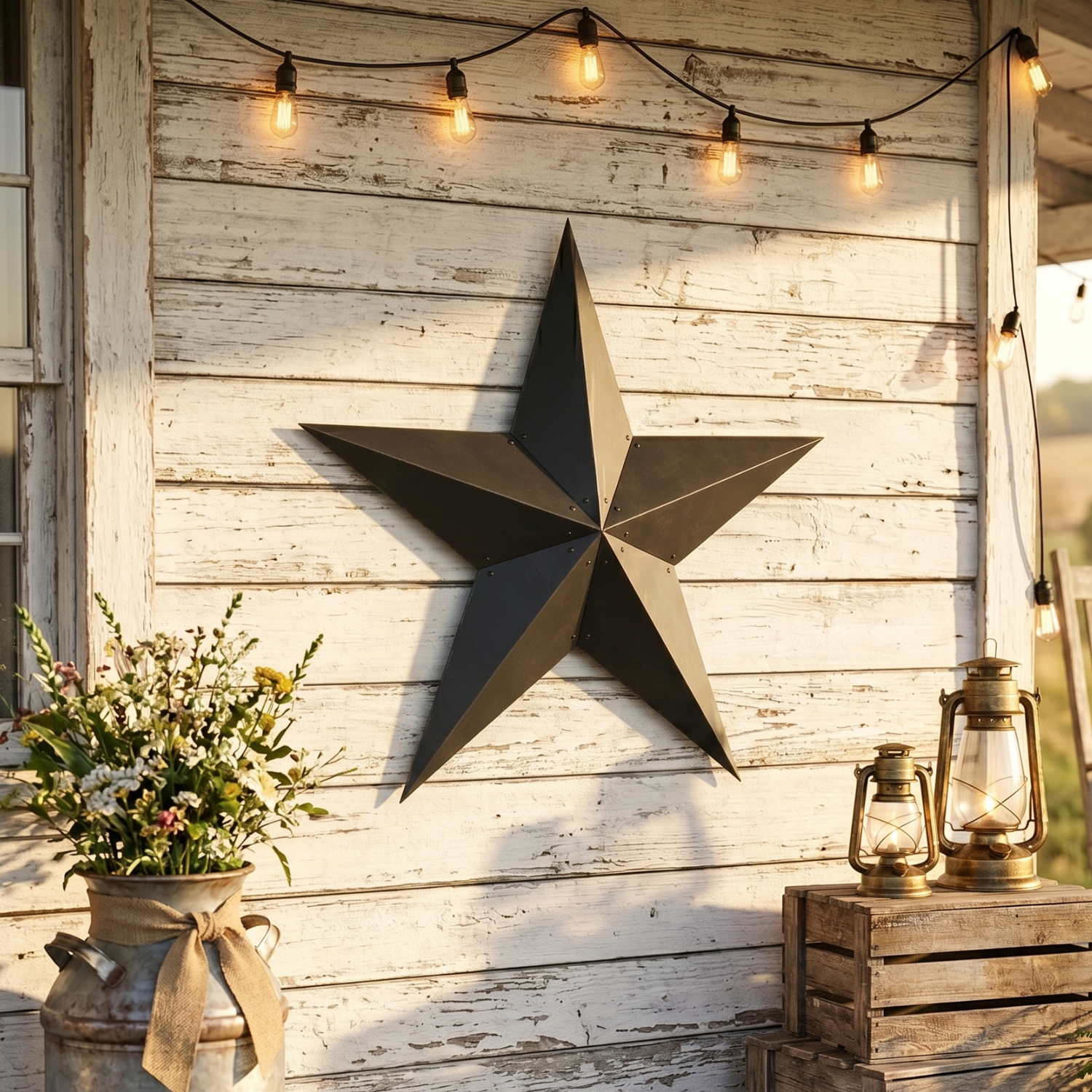 Barn Star Wall Decor, 36 Inch Farmhouse Accent, Black