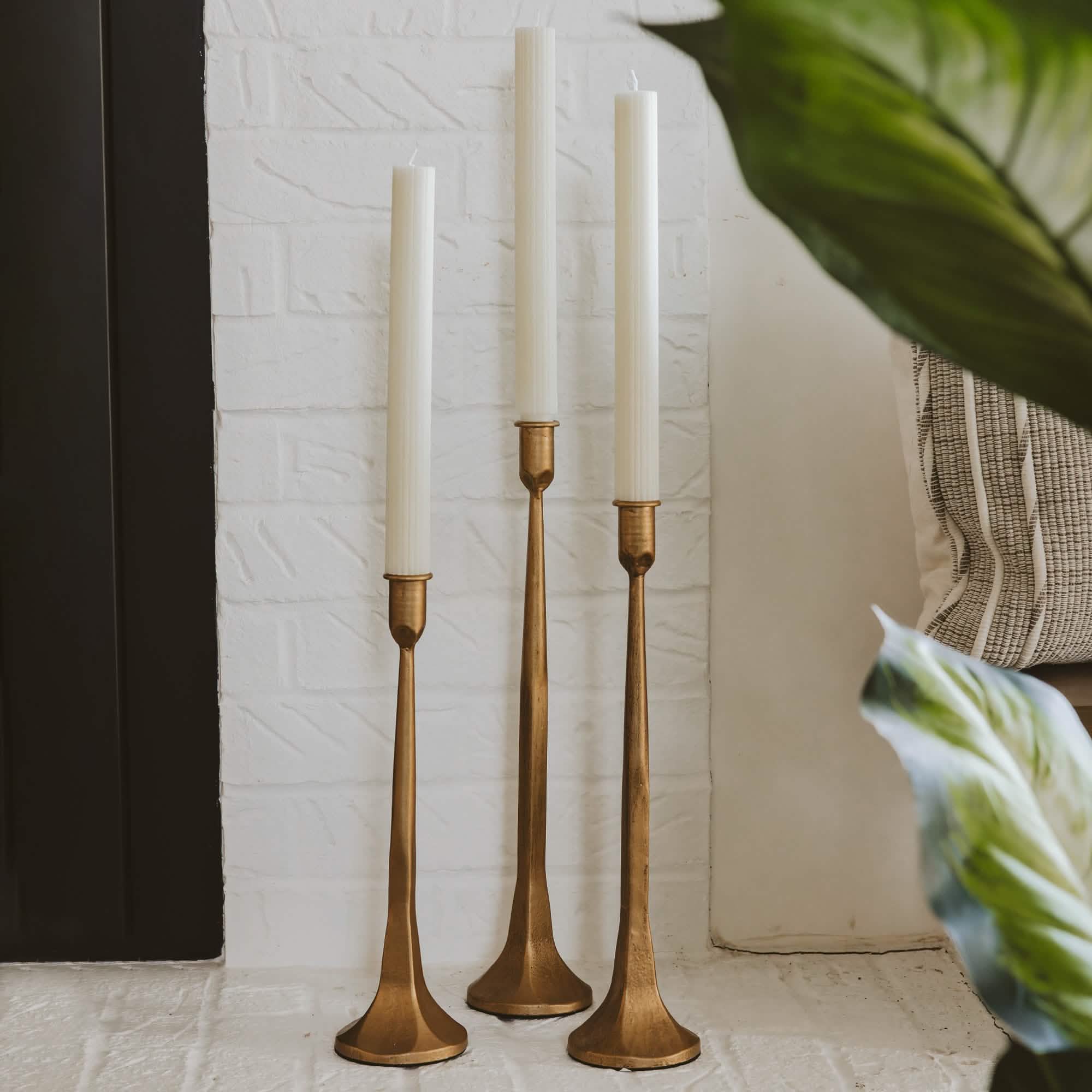 Cast Iron Taper Candle Holders - Gold Tone