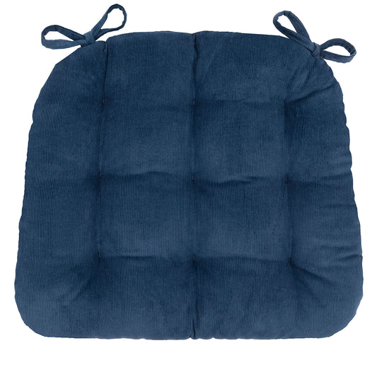 Corduroy Colonial Blue Dining Chair Pad - Never Flatten Chair Cushion Slate Blue