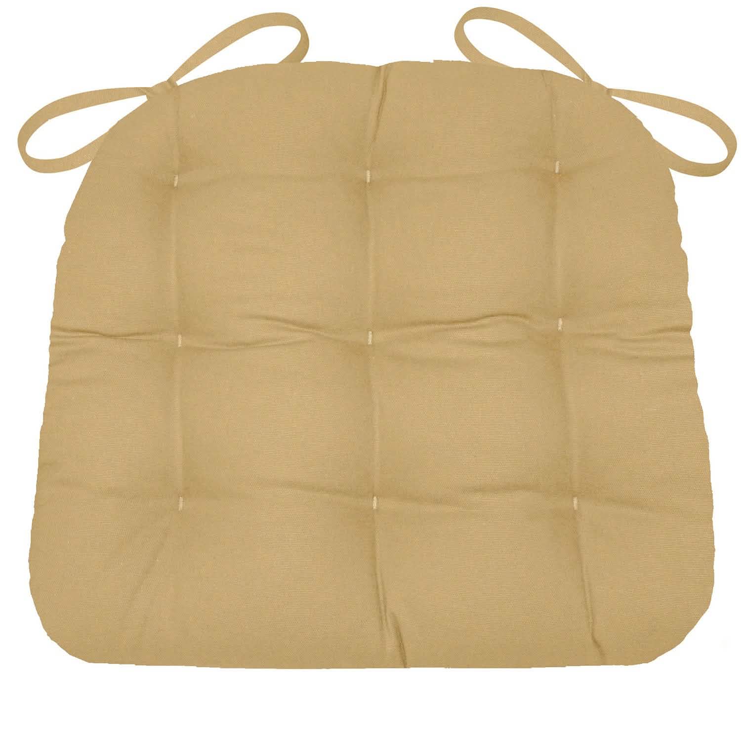 Cotton duck pale bronze dining chair pad with ties - tan never-flatten cushion