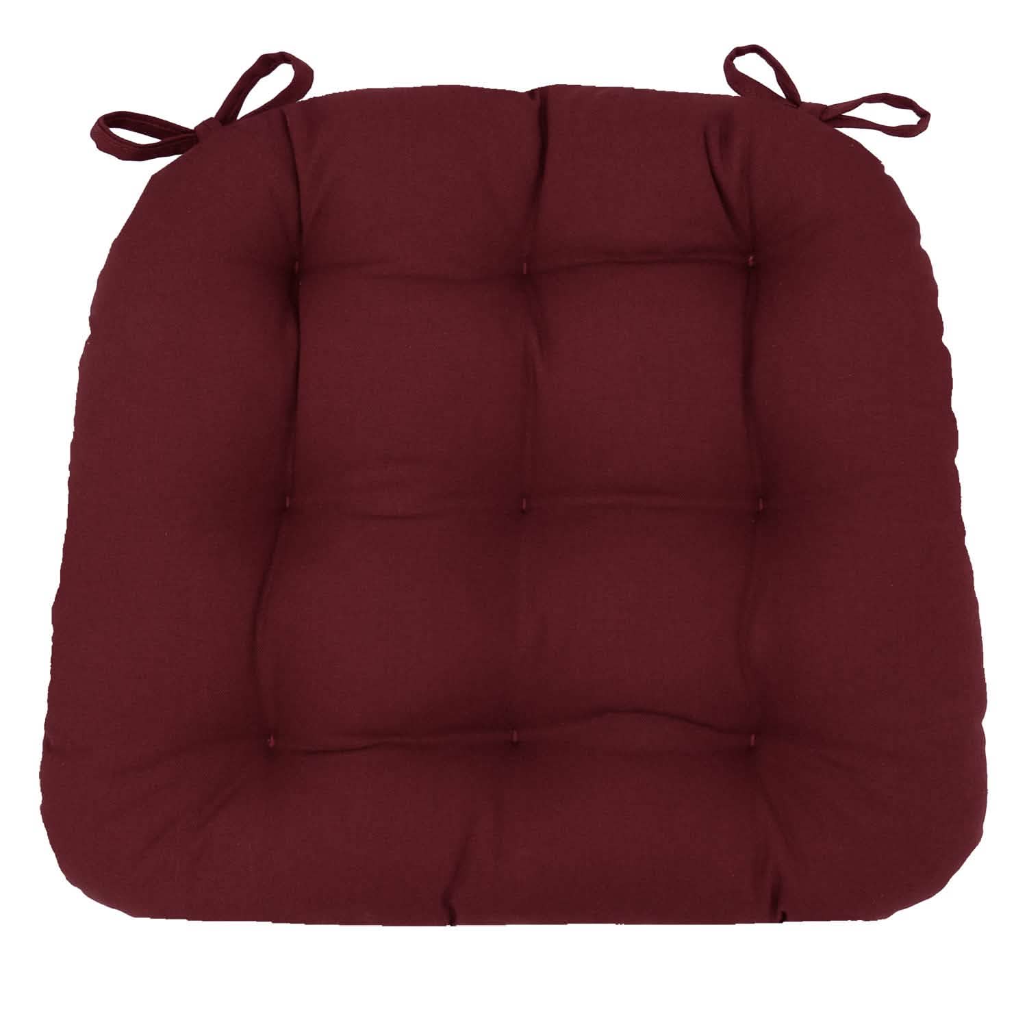 Cotton duck wine red dining chair pad with ties - never flatten cushion in cranberry color