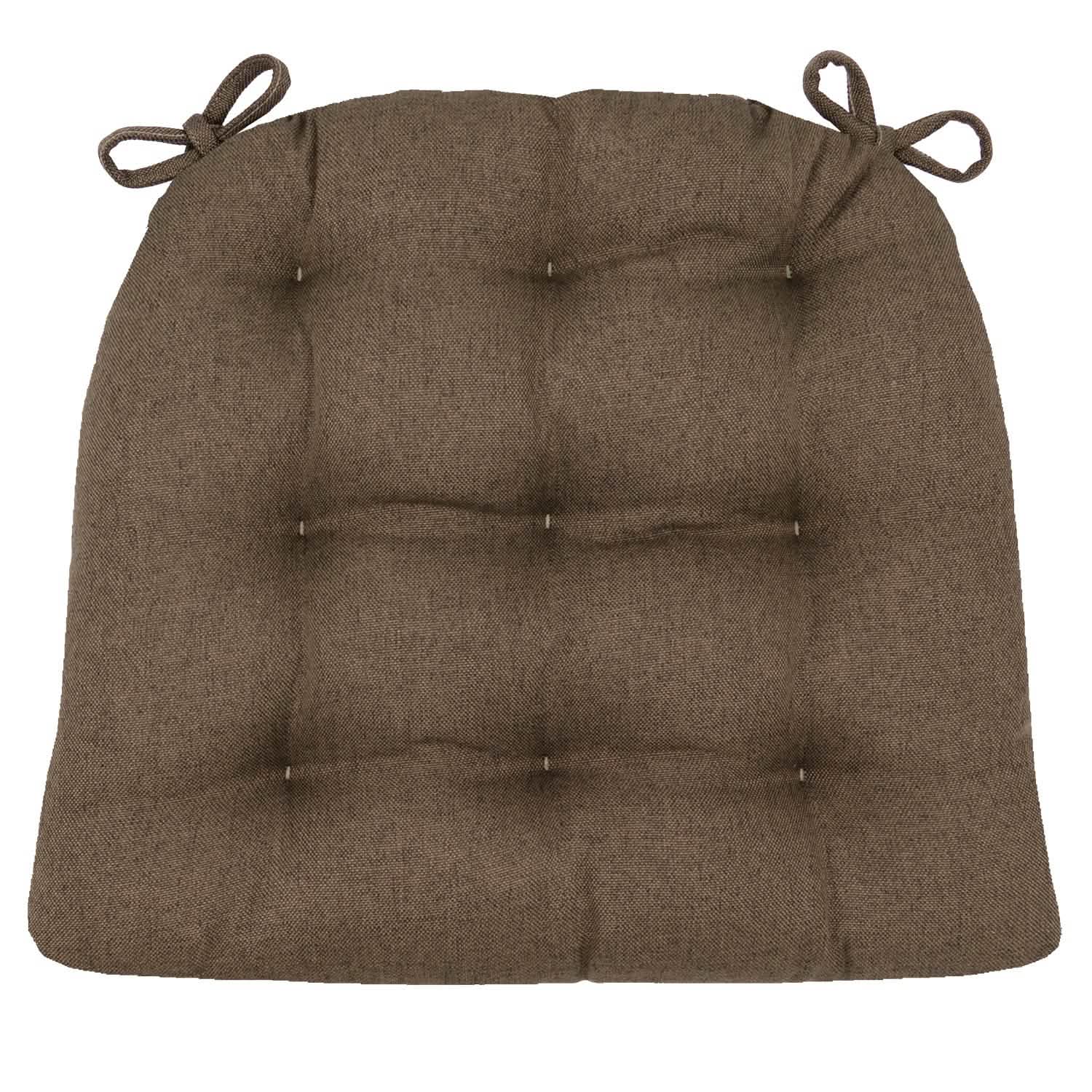 Hayden Mink Dining Chair Pads in brown textured fabric with latex foam fill and ties