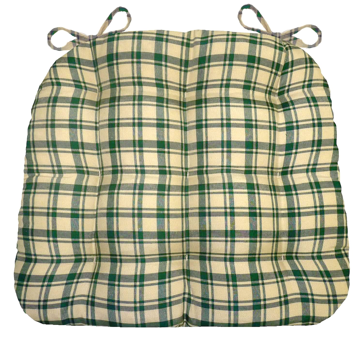 Montgomery Green Natural Plaid Dining Chair Pads - Never Flatten Chair Cushion