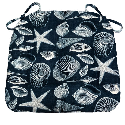 Shoreline Indoor/Outdoor Navy Blue Dining Chair Cushions - Barnett Home Decor - Navy Blue & White | Aquatic | Oceanic | Coastal | Beach