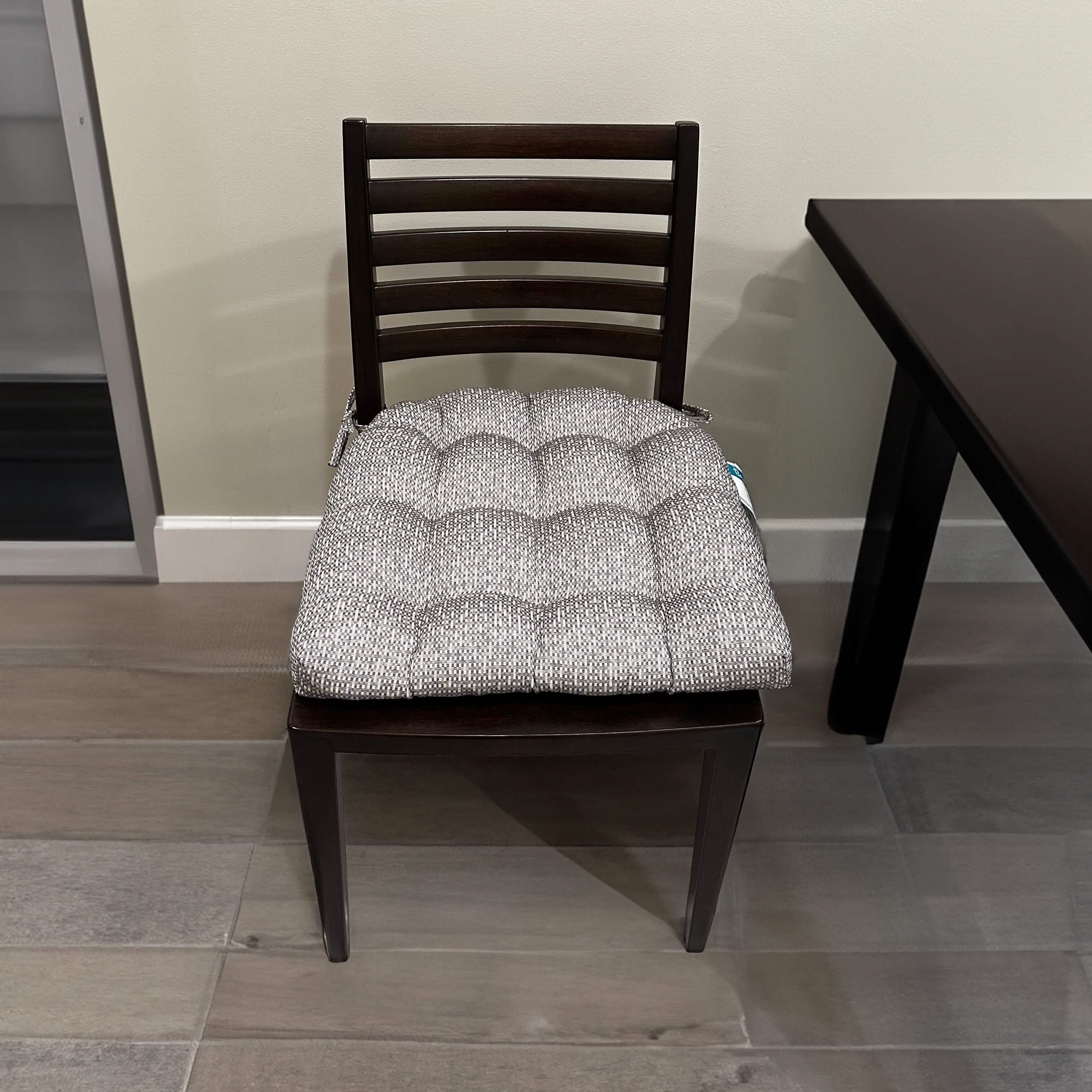 June Grey dining chair cushion with reversible design and latex foam fill