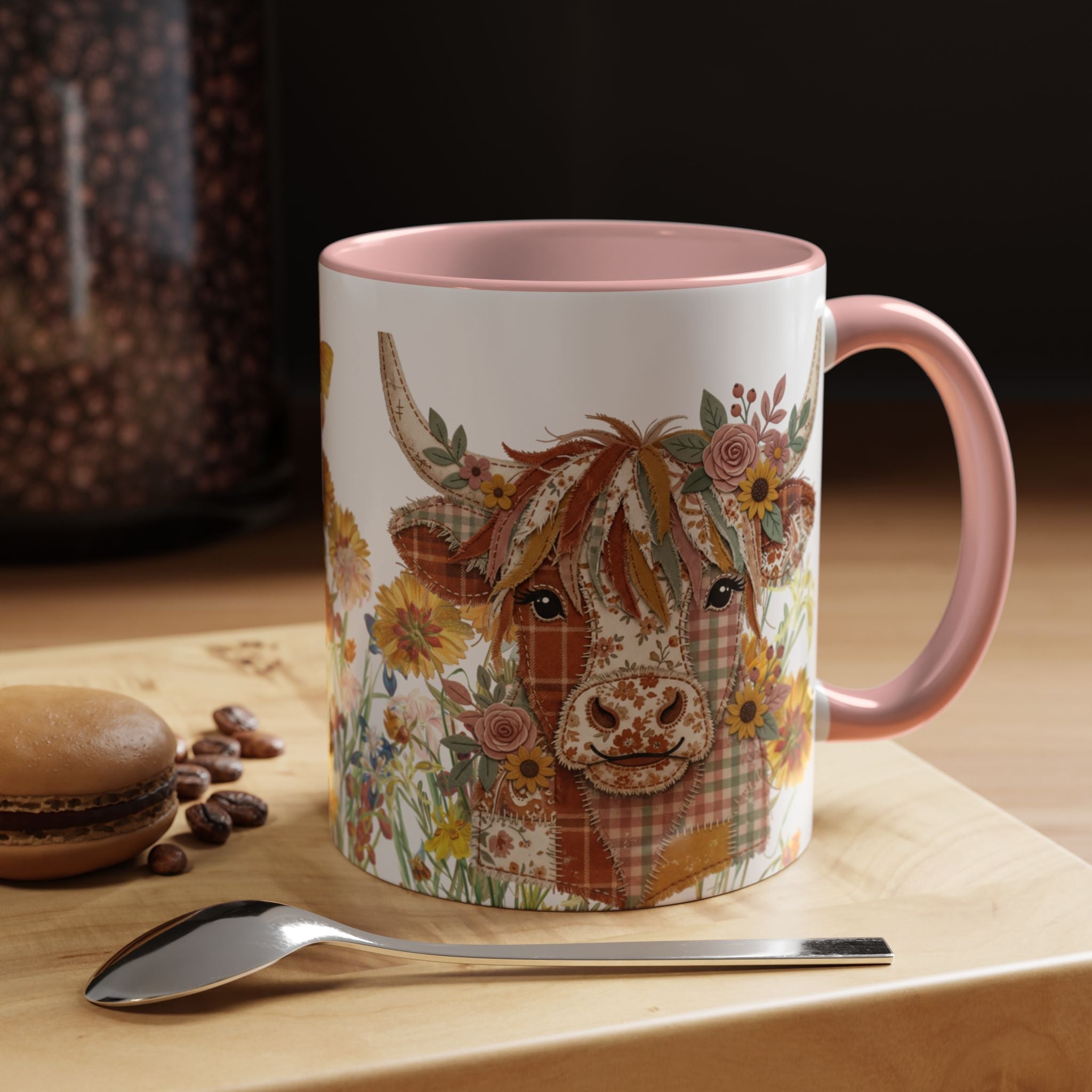 Highland Cow Floral Coffee Mug - Dishwasher Safe - Patchwork Cottage Style