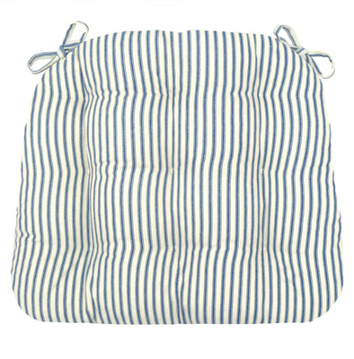 Ticking Stripe Navy Blue Dining Chair Pads - Barnett Home Decor - Navy Blue & White - Light Blue - Striped