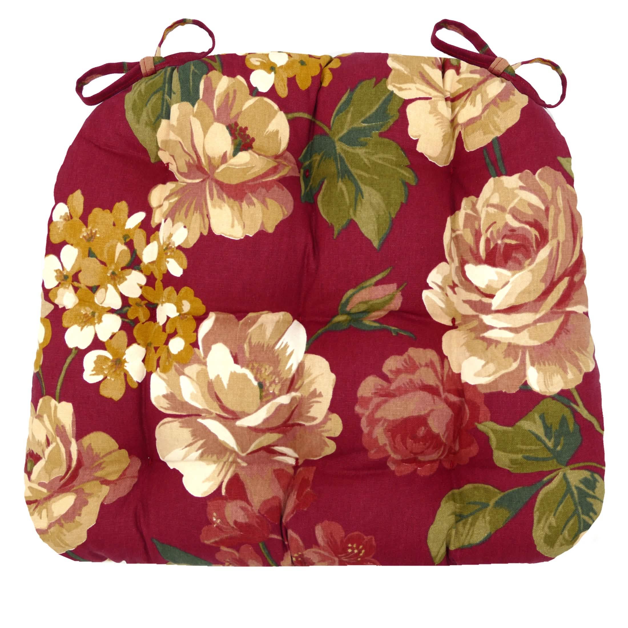 red floral dining chair cushions with ivory and pink roses