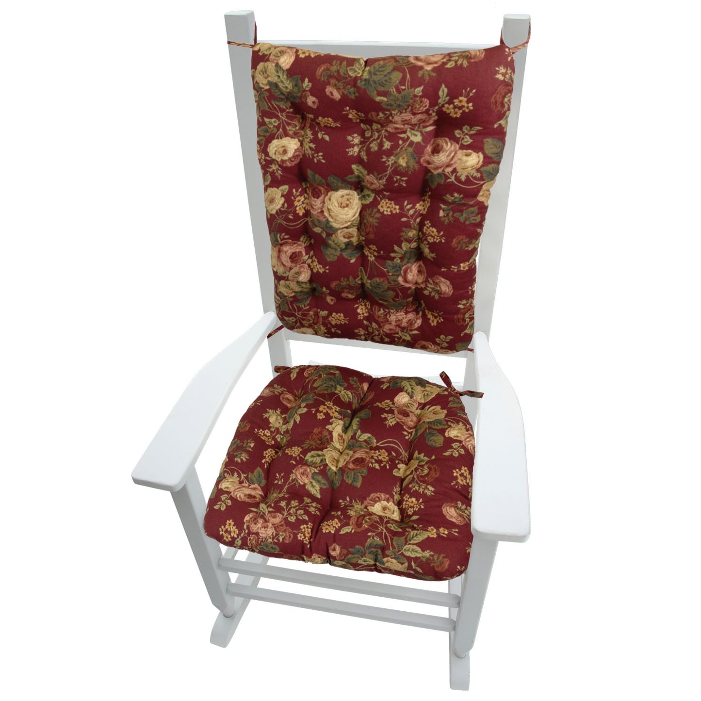 Bethany Red Floral Rocking Chair Cushions - Never Flatten Rocker Chair Cushion