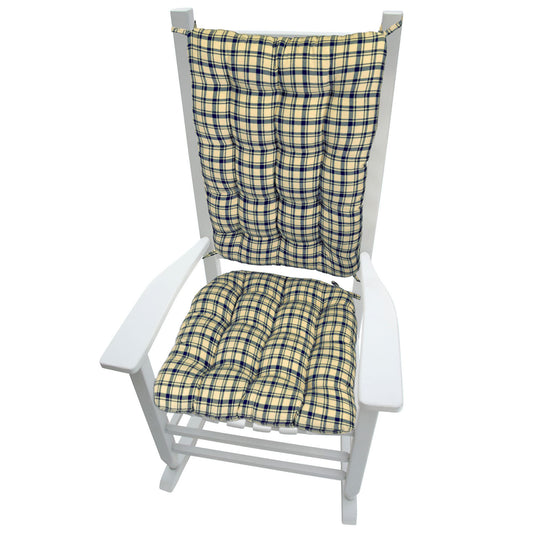 Montgomery Blue Plaid Rocking Chair Cushions - Never Flatten Rocker Chair Cushion