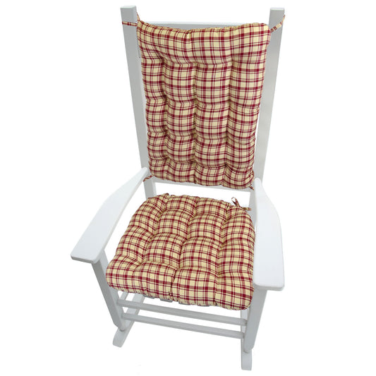 Montgomery Red Plaid Rocking Chair Cushions - Never Flatten Rocker Chair Cushion