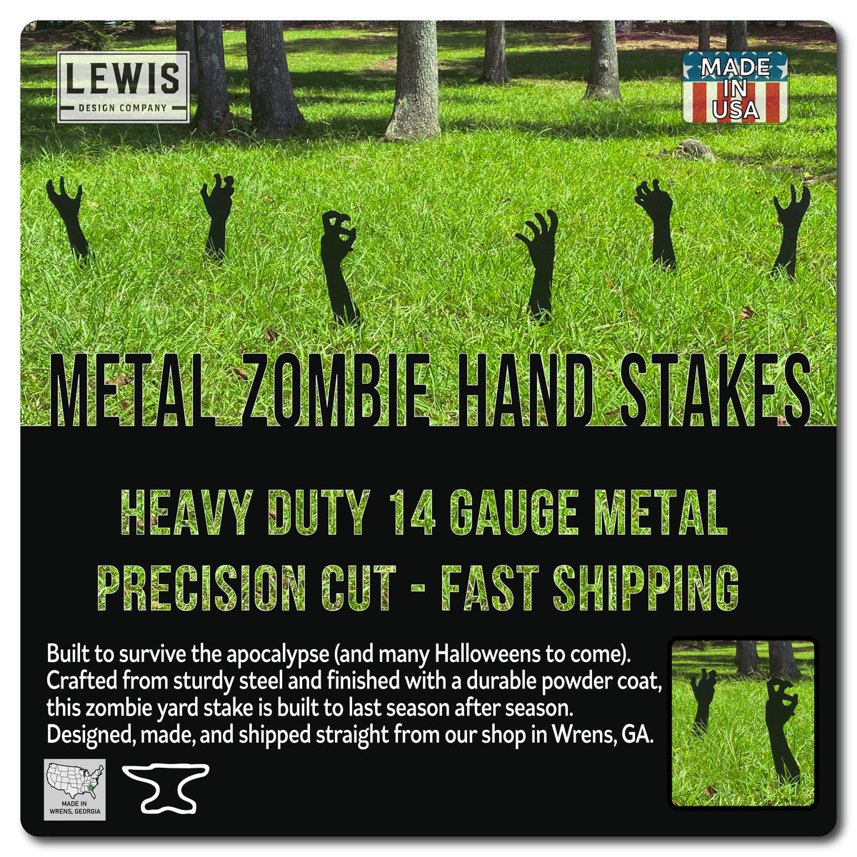 Zombie Hands Metal Yard Stakes - Halloween Lawn Decor Set