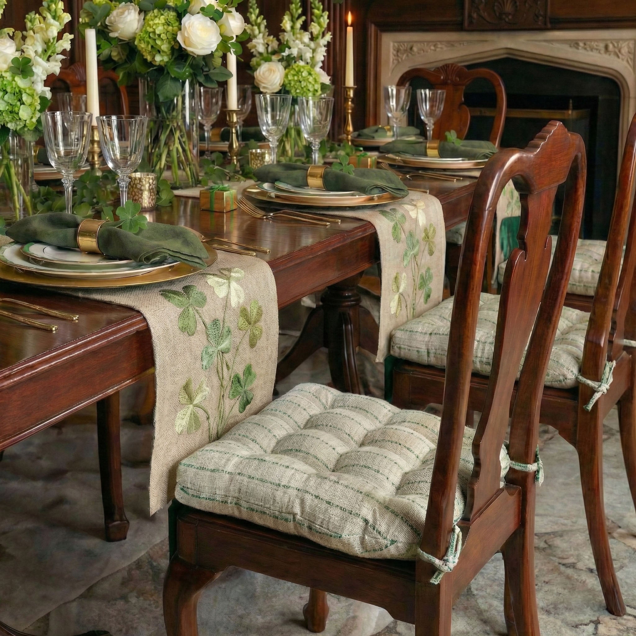 Avante Green Dining Chair Pads - Latex Foam Fill, Reversible - Made in USA