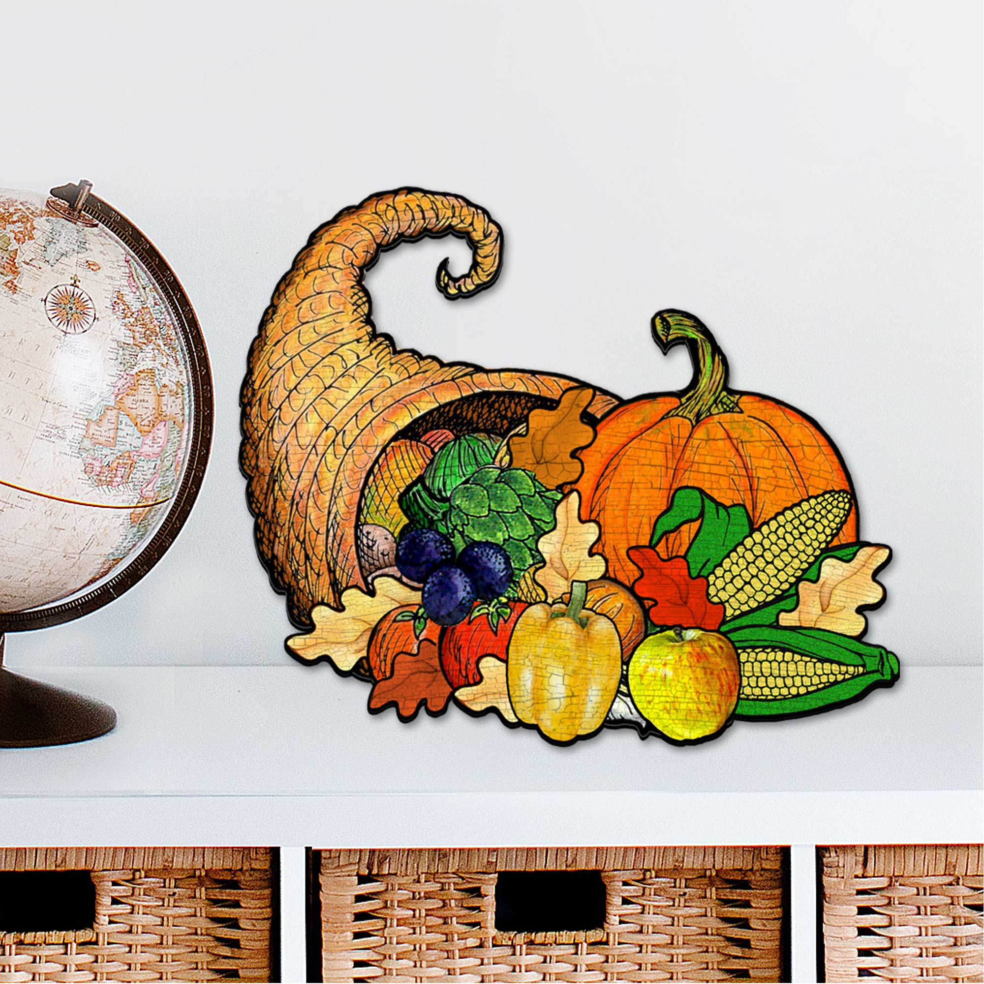 Thanksgiving Cornucopia Door Decor - Fall Pumpkins and Harvest Door Hanger