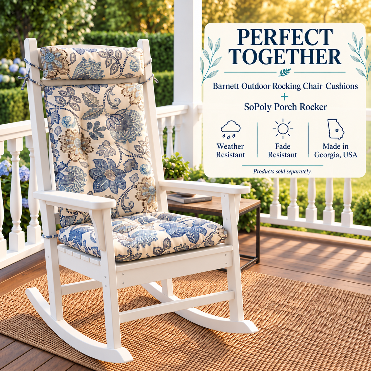 Stars Navy Blue Porch Rocker Cushions - Latex Foam Fill - Fade Resistant