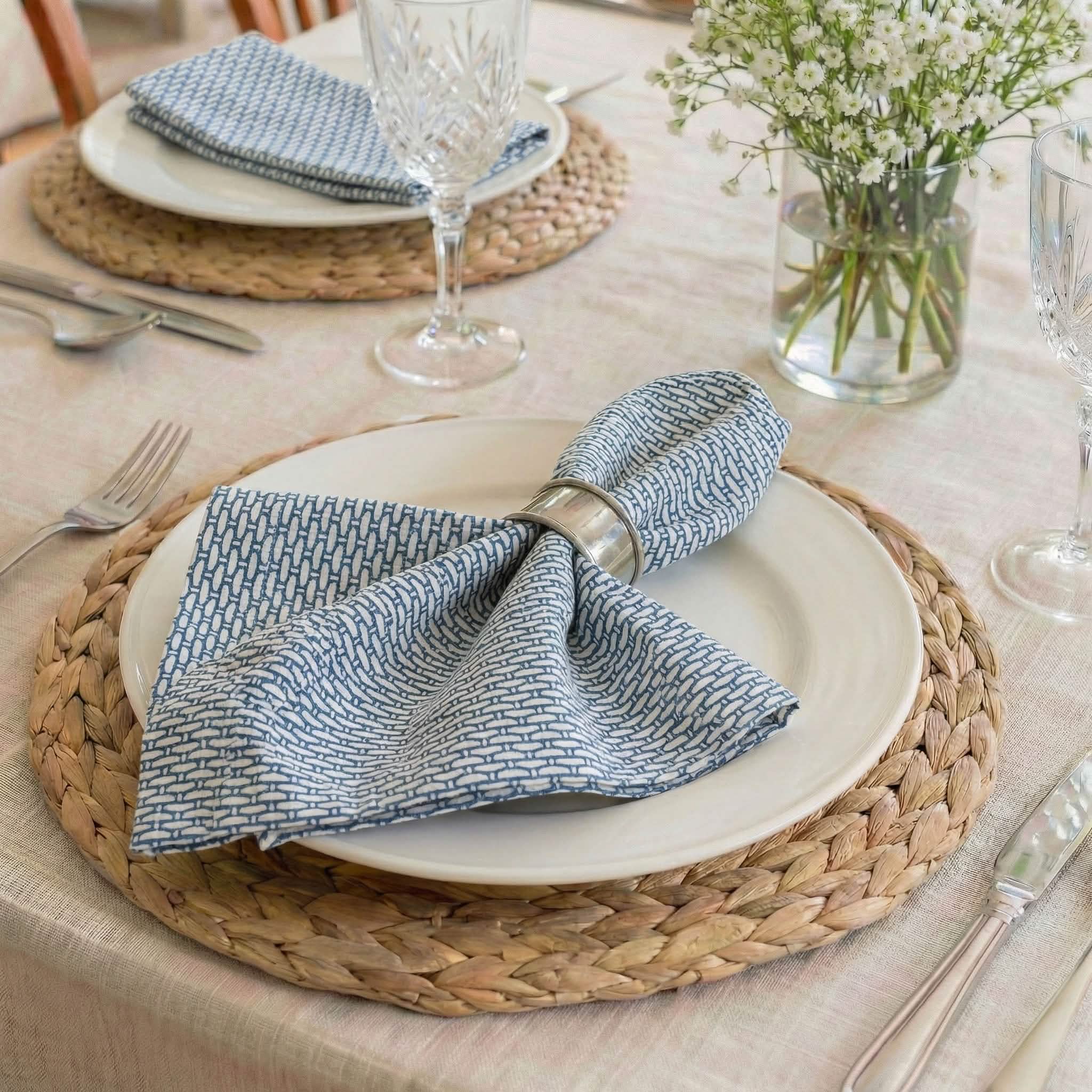 Basketweave Blue Cloth Napkins
