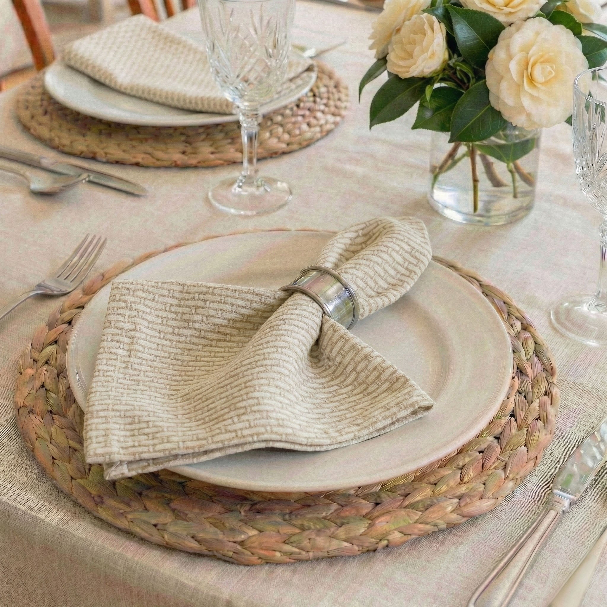 Basketweave Natural Cloth Napkins Set of 4 or Set of 8