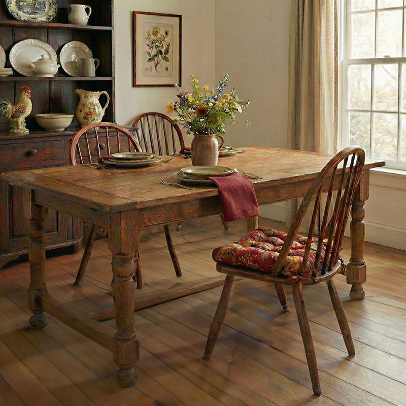 Bethany Red Dining Chair Pad with Ties - Never Flatten Chair Cushion Red Floral