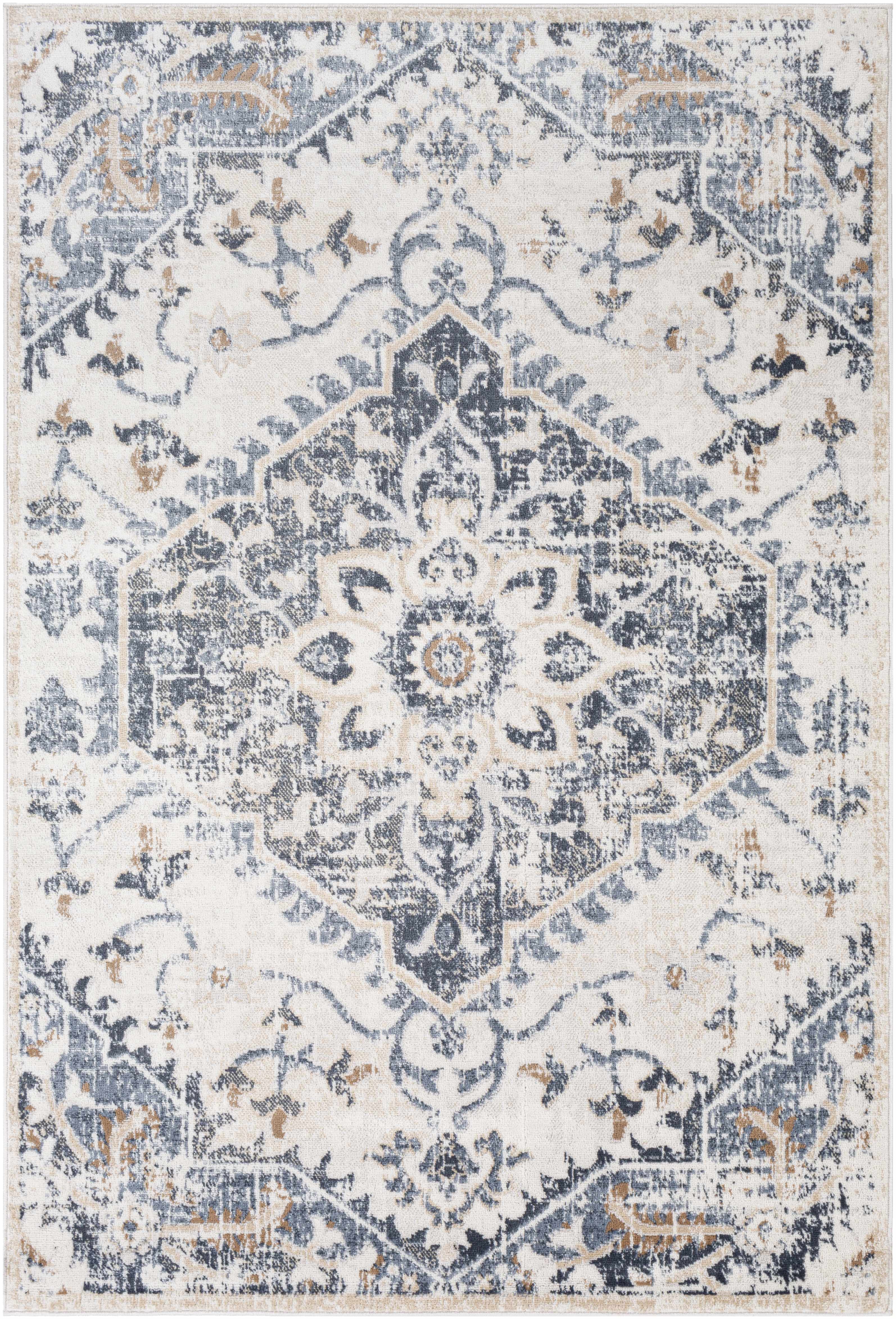 Denim Blue Medallion Rectangle Area Rug - Biggleswade