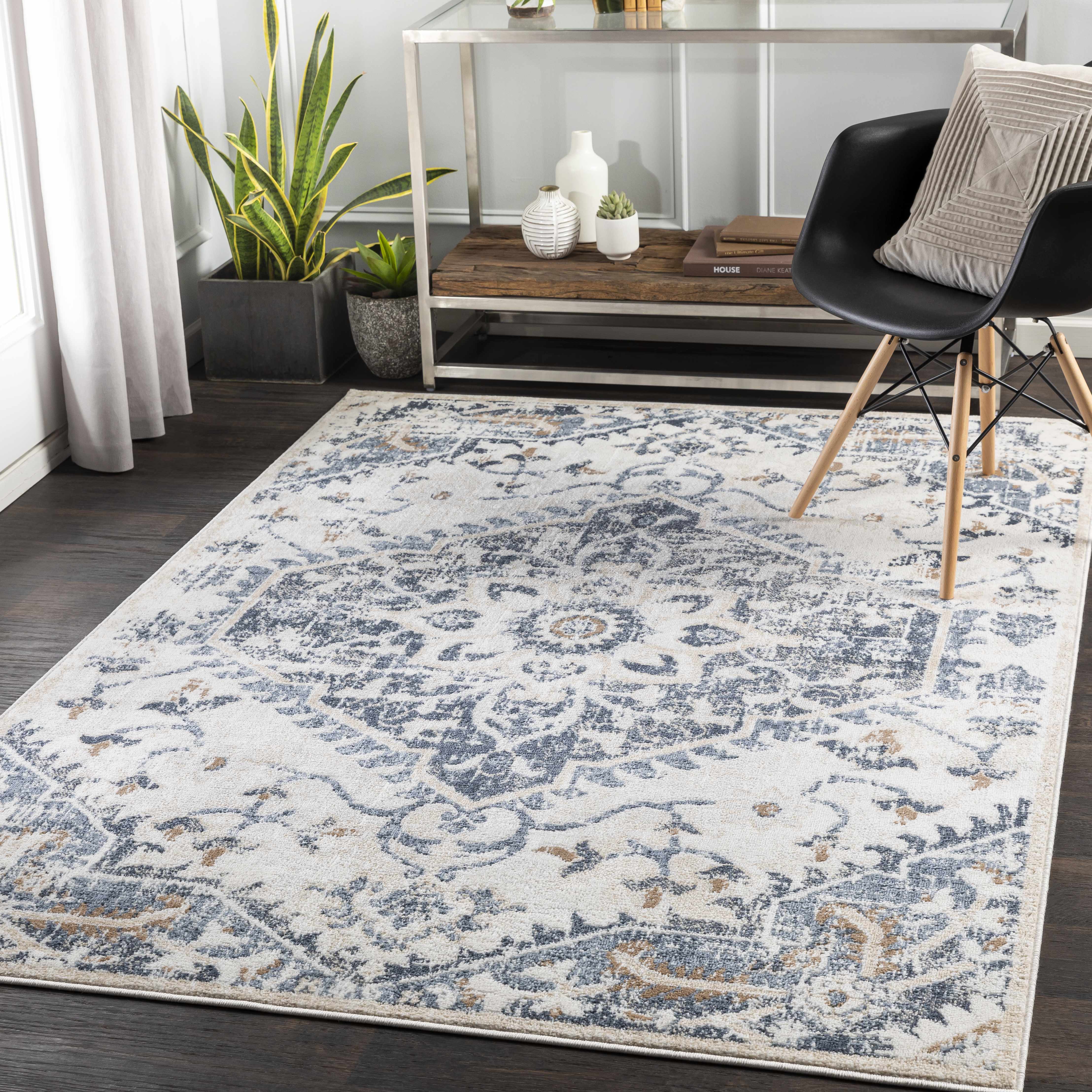 Denim Blue Medallion Rectangle Area Rug - Biggleswade