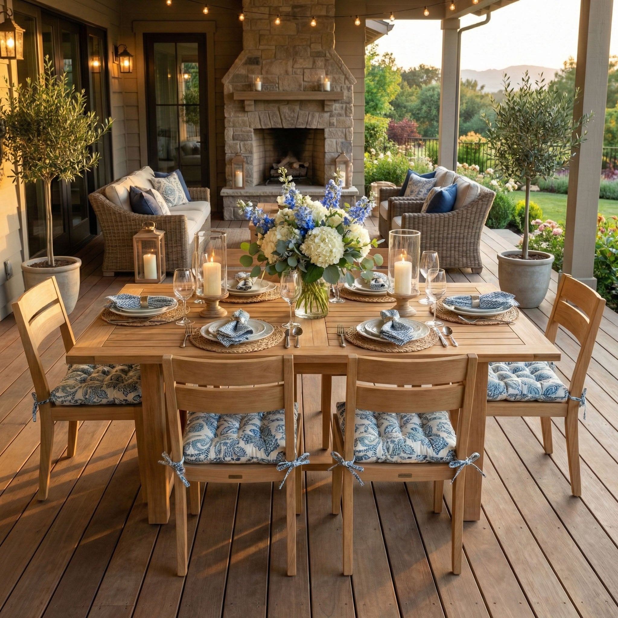 Boutique Floral Blue Indoor / Outdoor Dining Chair Pad - Latex Foam Fill