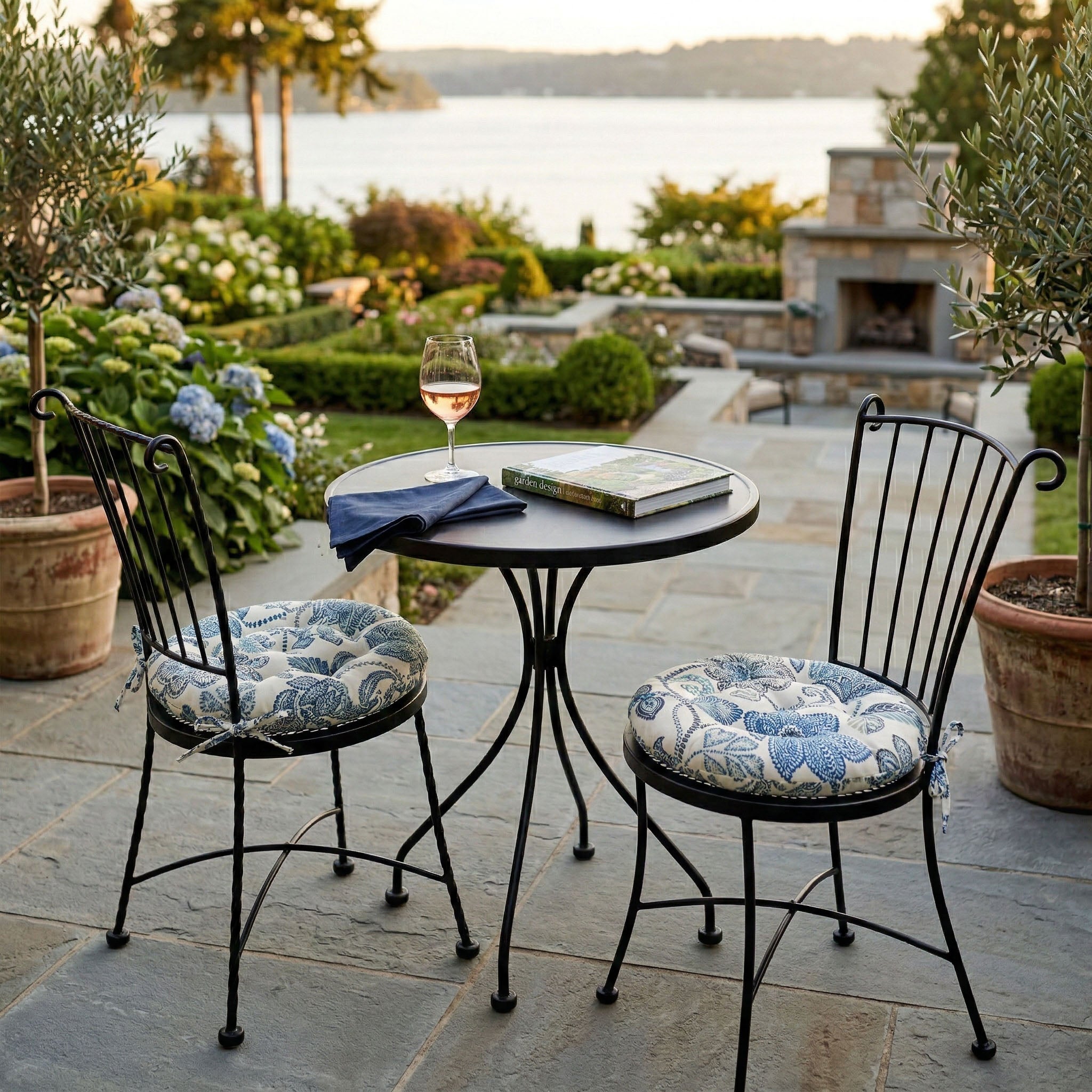 Bistro Chair Cushion - Boutique Floral Blue - 16" Round Cushion - Indoor / Outdoor