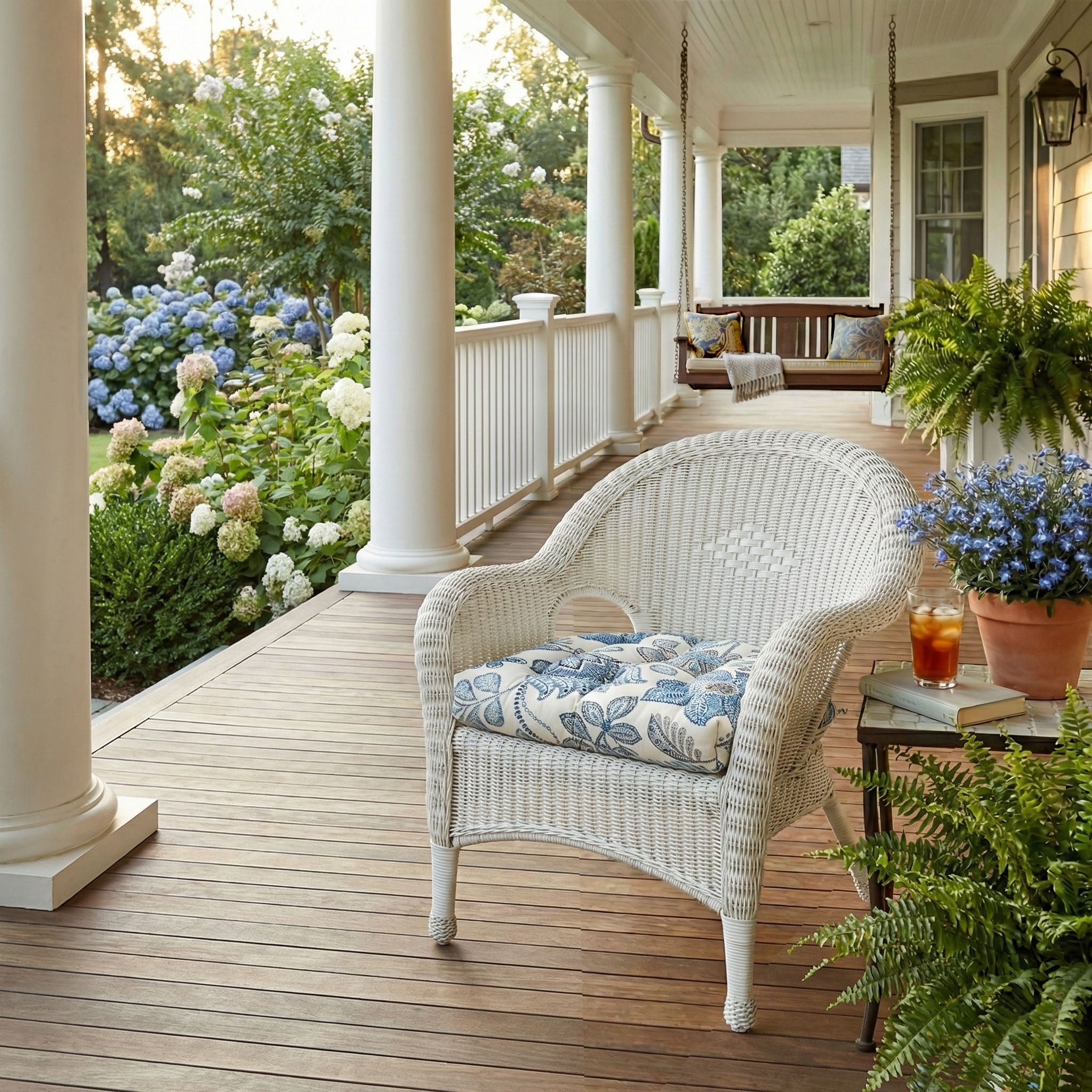 Boutique Floral Blue Patio Chair Cushions - Wicker Chair Cushions - Adirondack Chair Cushions