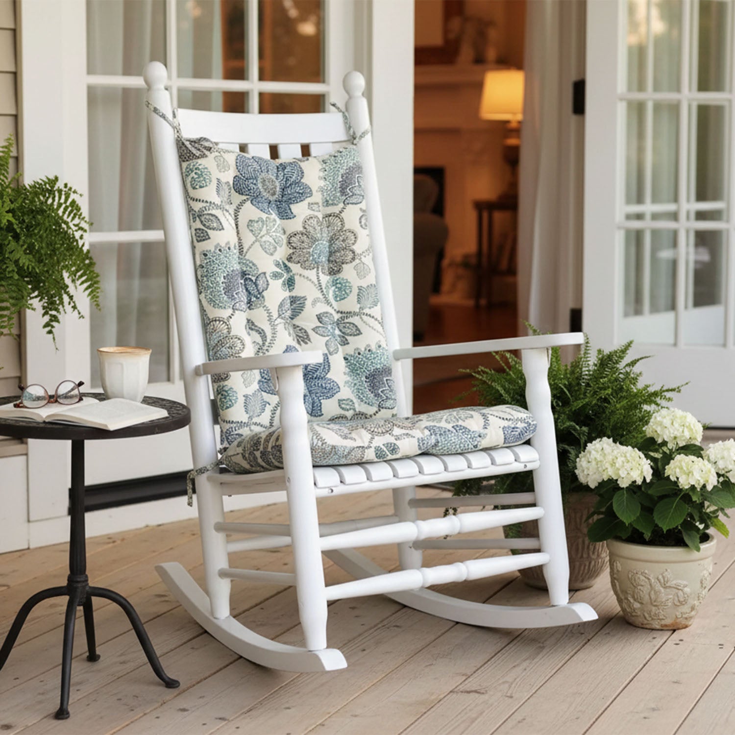 Boutique Blue Floral Porch Rocker Cushions - Latex Foam Fill