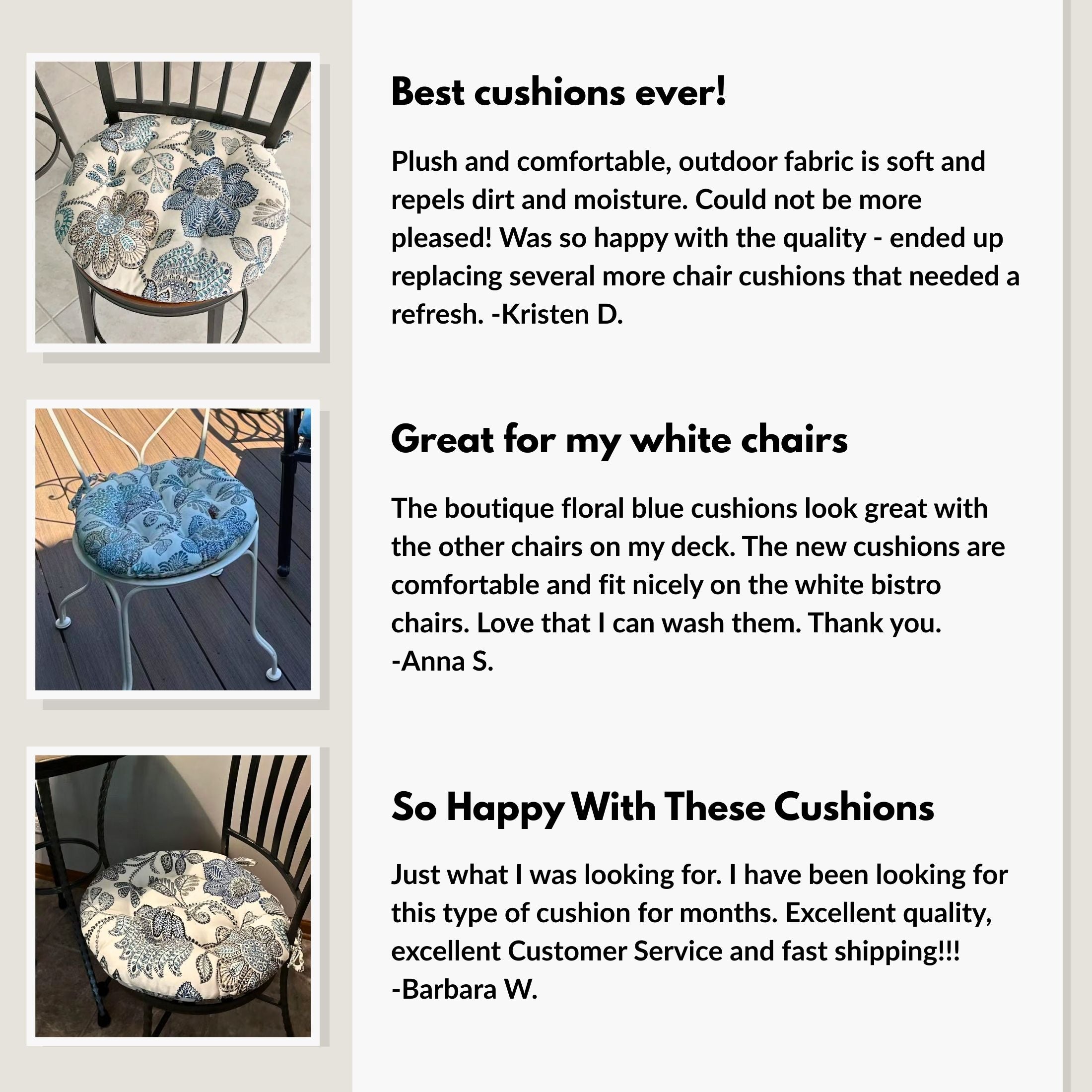 Bistro Chair Cushion - Boutique Floral Blue - 16" Round Cushion - Indoor / Outdoor