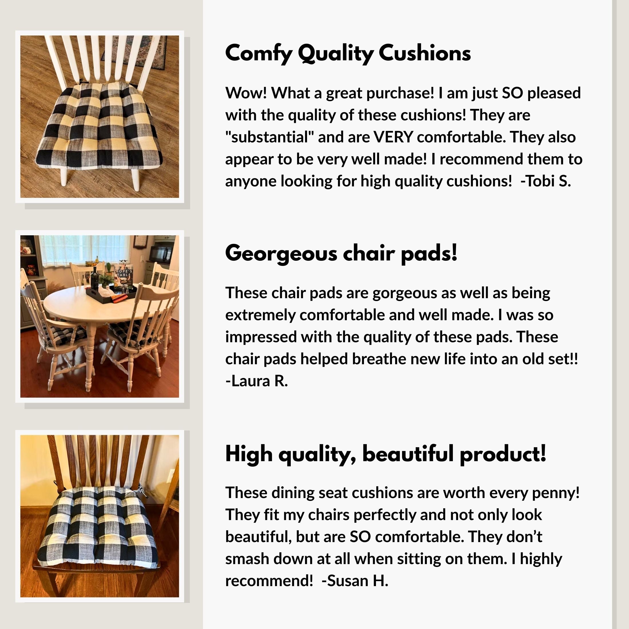 Buffalo Check Dining Chair Pad - Latex Foam Fill - Black & Cream