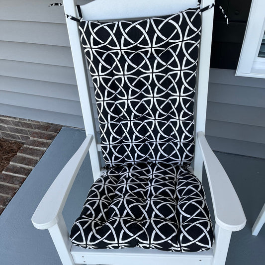 Catalina Black & White Porch Rocker Cushions - Latex Foam Fill - Fade Resistant