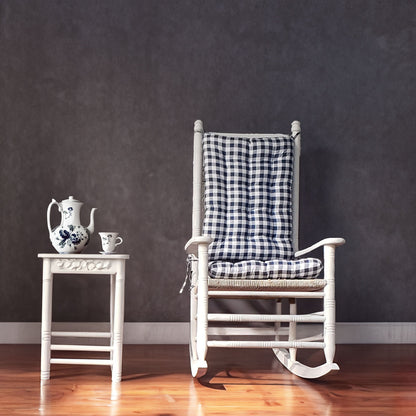 Barnett Home Decor Classic blue check rocking chair cushion on white rocking chair