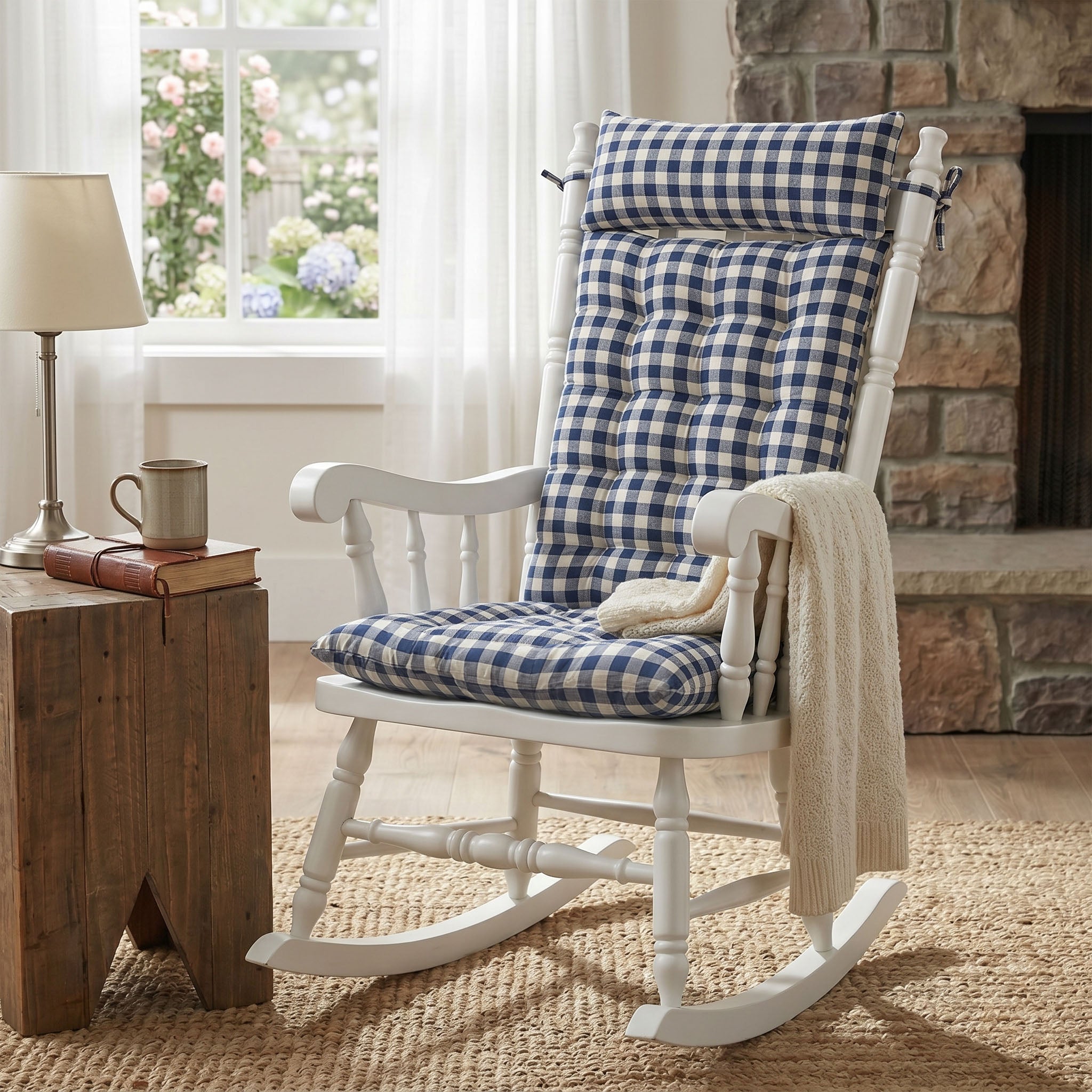 Classic Check Navy Rocker Back Extender Headrest Pillow