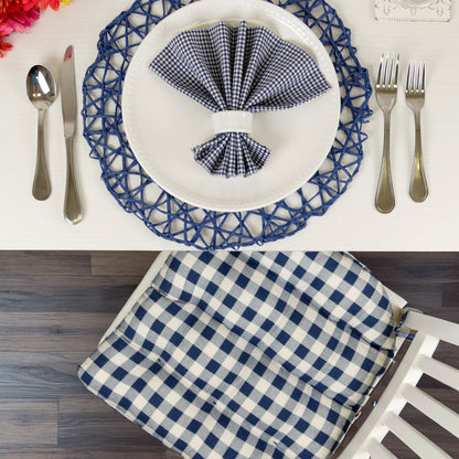 Classic Check Navy Blue Dining Chair Pads - Latex Foam Fill, Reversible - Made in USA