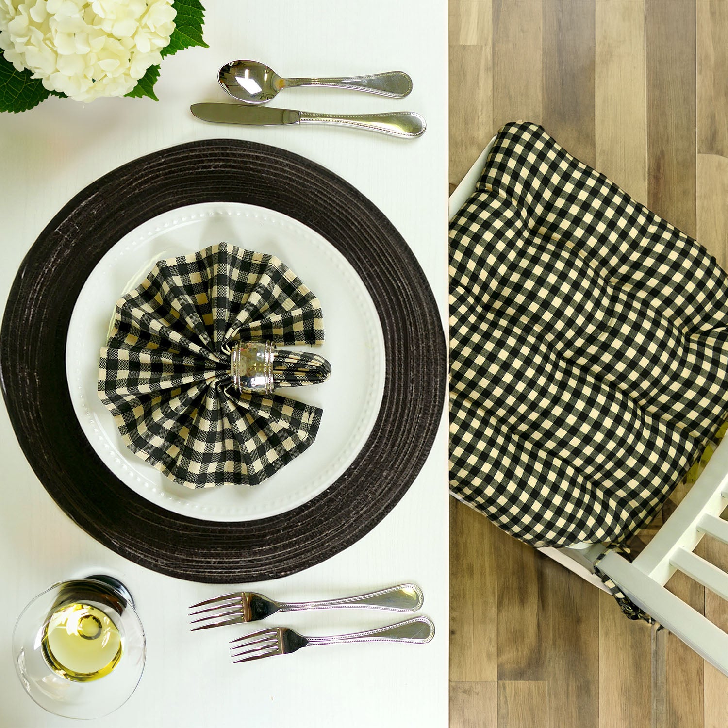 Farmhouse Check Black & White Checked Chair Pad - Made in USA