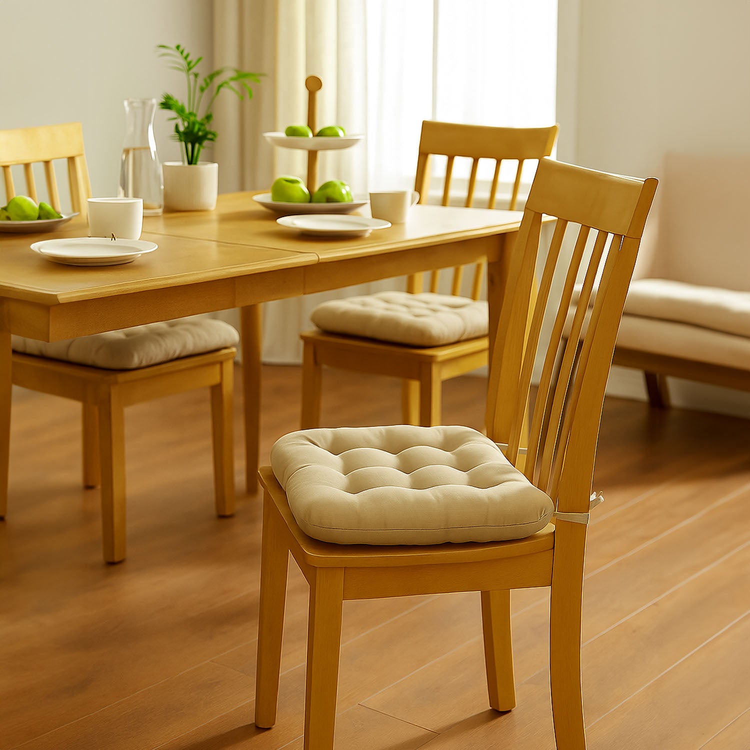 Corduroy Beige Dining Chair Pad- Never Flatten Chair Cushion Taupe